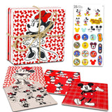 Mickey and Minnie Coaster Set - Disney Home Decor Bundle with 4 Mickey and Minnie Coasters Plus Mickey Stickers | Disney Coasters for Coffee Table