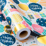 Birthday Wrapping Paper Roll - Cute Colorful Balloon With Gold Foil Metallic Shine Gift Wrap Paper For Birthday, Baby Shower, Party - Mini Roll - 17 Inch X 33 Feet