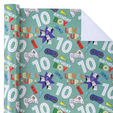 10Th Birthday Wrapping Paper Roll - Mini Roll - 17 Inch X 16.5 Feet - Gaming Boys Happy Birthday Wrapping Paper For Boys, Game Lover, Party, Holiday
