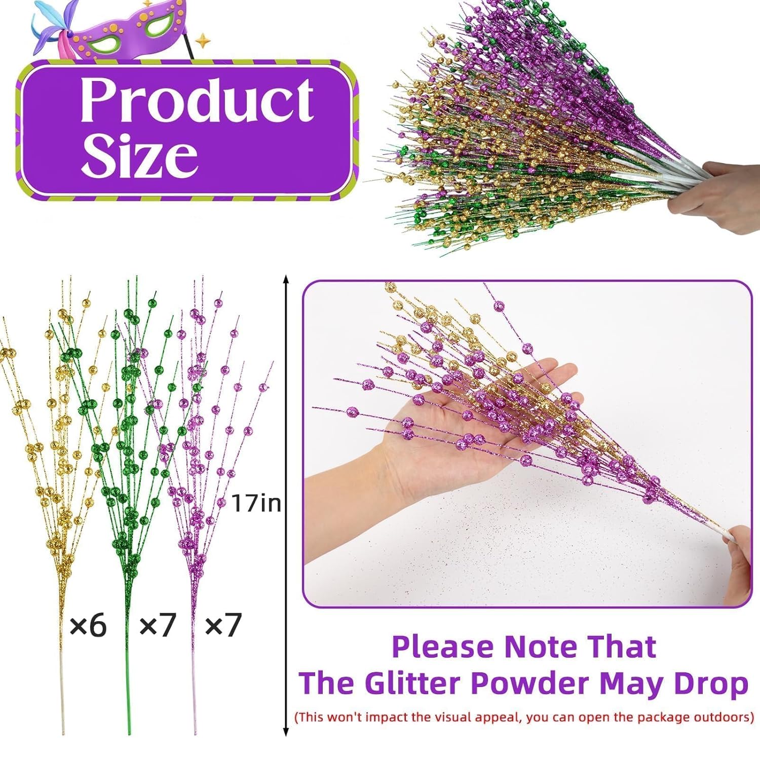 Mardi Gras Decorations, 20Pcs Carnaval Picks Table Centerpiece Decor, Artificial Glitter Berry Stems In Purple Green Gold For Mardi Gras Christmas Tree Party Ornaments Decoration