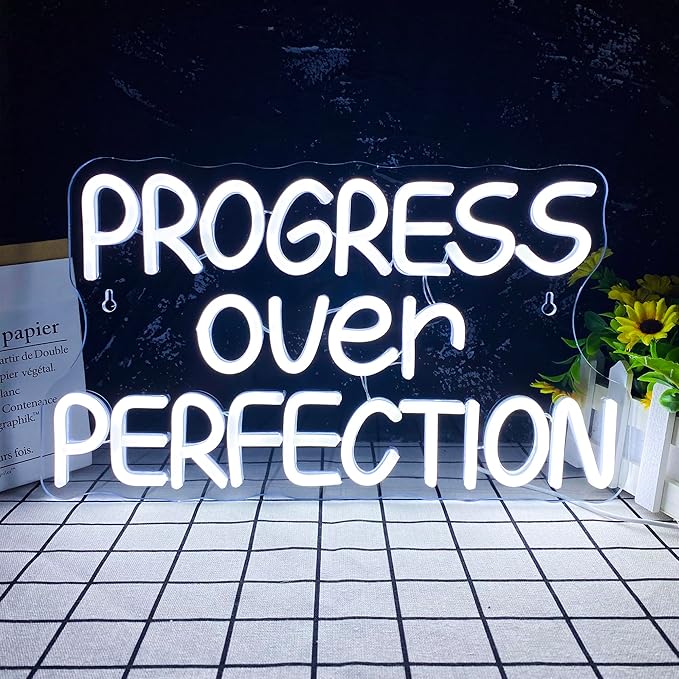 Progress Over Perfection Neon Sign LED Dimmable Motivational Wall Light for Classroom Office Bedroom Decor