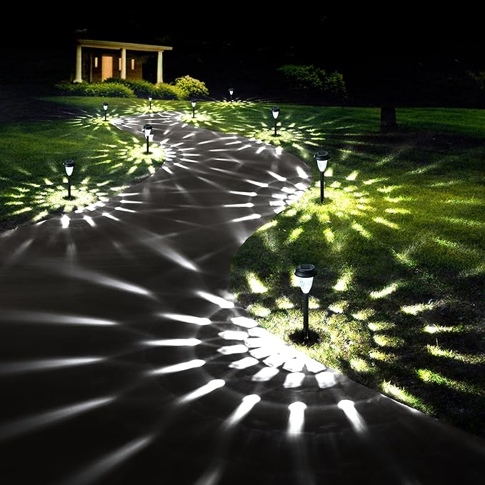 12 Pack Solar Pathway Lights Waterproof Cool White Landscape Garden Walkway Lights