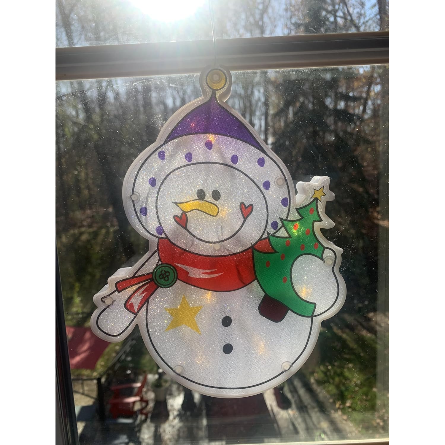 Christmas Led Window Light Decorations Fastened With Suction Cup Or Hook, Battery Operated With On/Off Switch (Holiday T