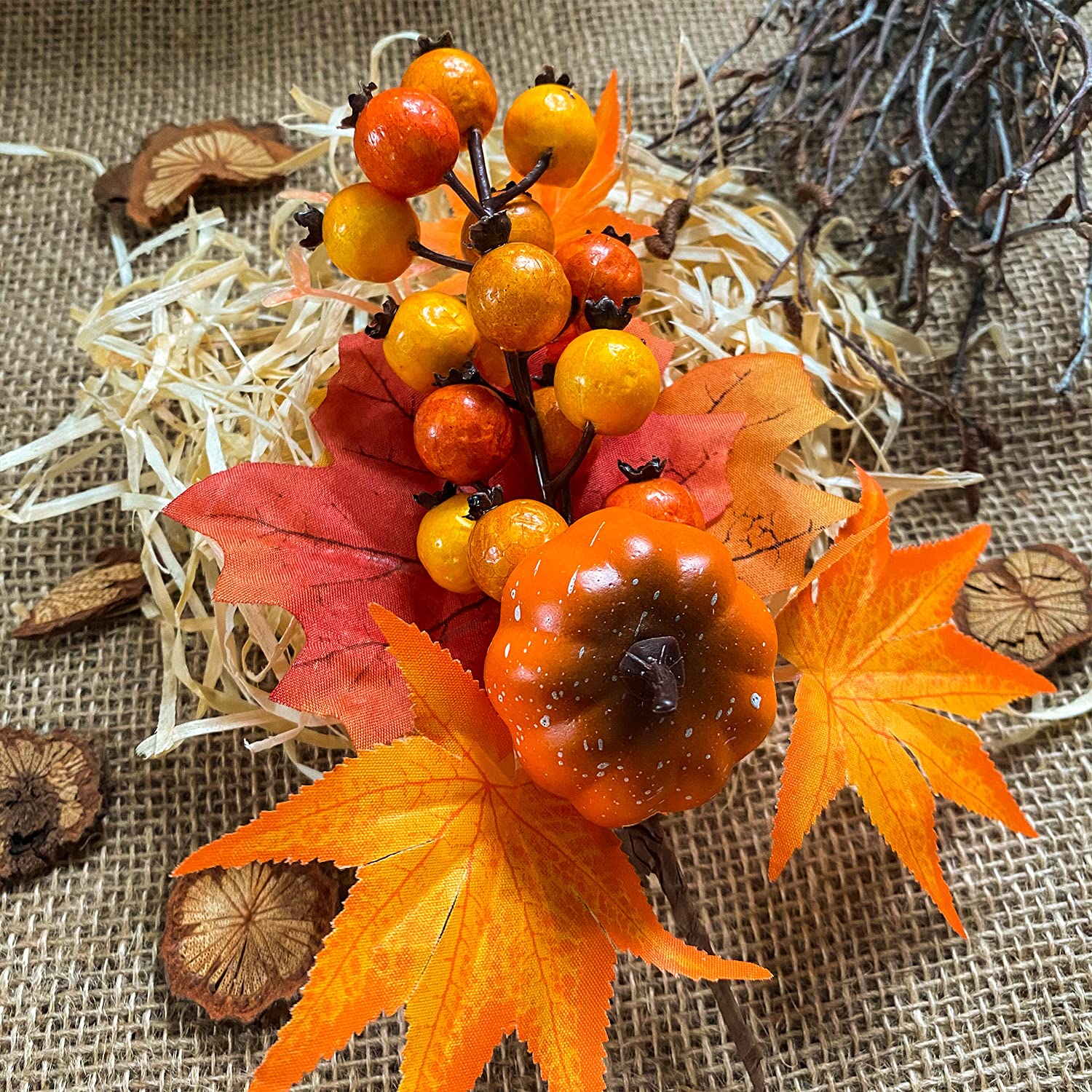 6 Pack Fall Stems Artificial Berry Picks Fall Picks With Pumpkin Maple Leaves Branches Decorations For Harvest Autumn Thanksgiving Day Flower Arrangements Wreaths Indoor Outdoor Home Decor