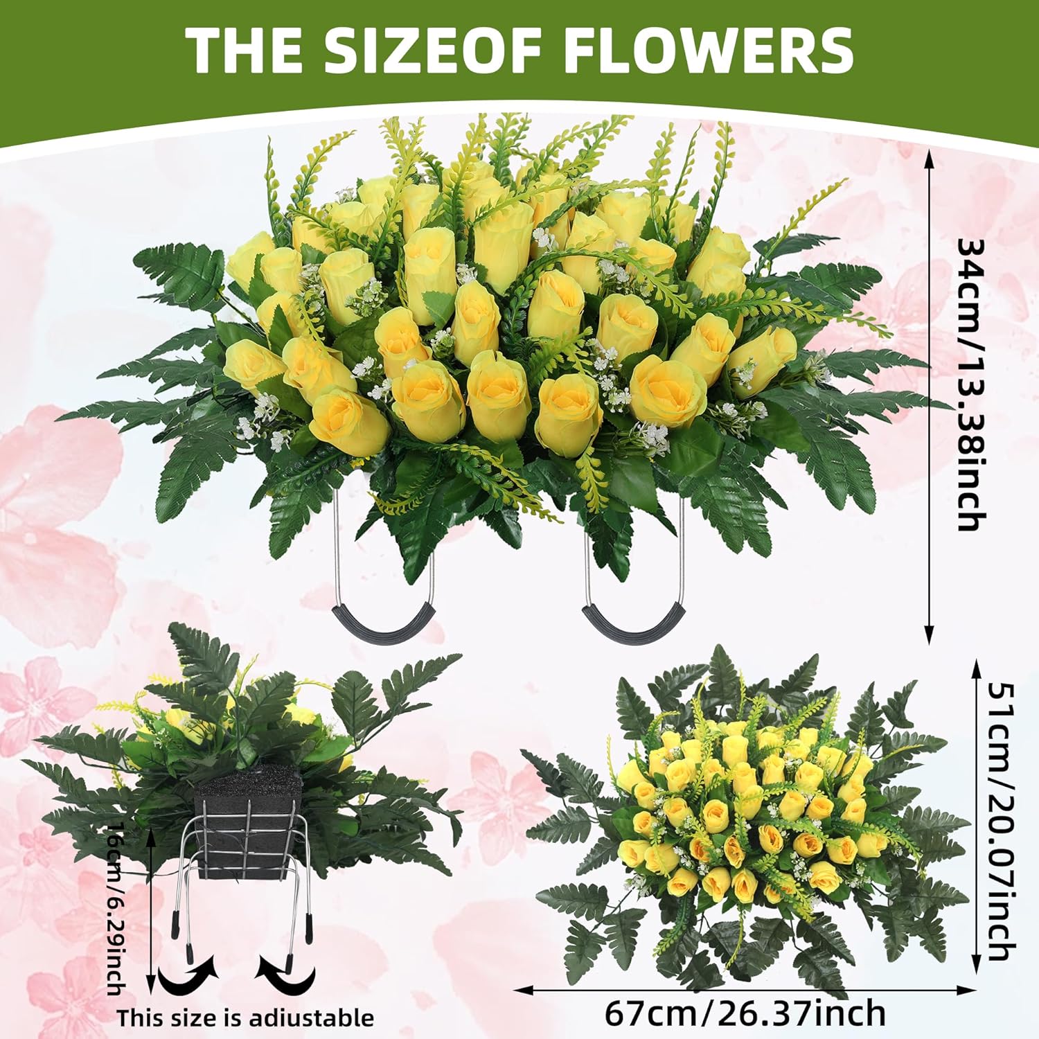 Cemetery Headstone Flower Saddle,Tombstone Flower,Outdoor Grave Saddle Headstone Decorations,Cemetery Memorial Flowers For Outdoor Gravesite Tombstone Decorations (Yellow)