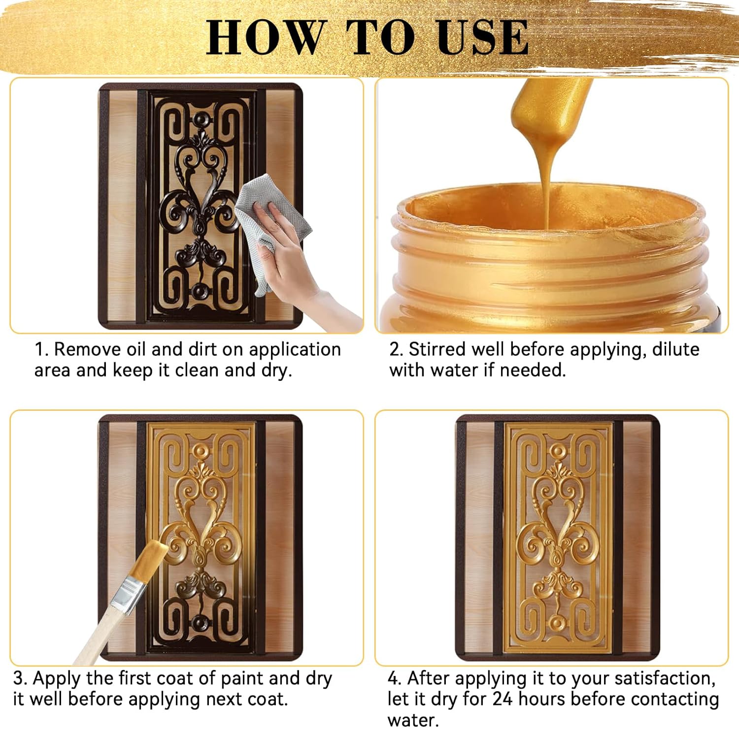 Gold Leaf Paint, 100Ml Water-Based Metallic Acrylic Paint, Golden Acrylic Paints With 2 Brushes, Fade-Resistant Gold Metallic Paints For Metal, Wood, Canvas, Crafting & Art Projects