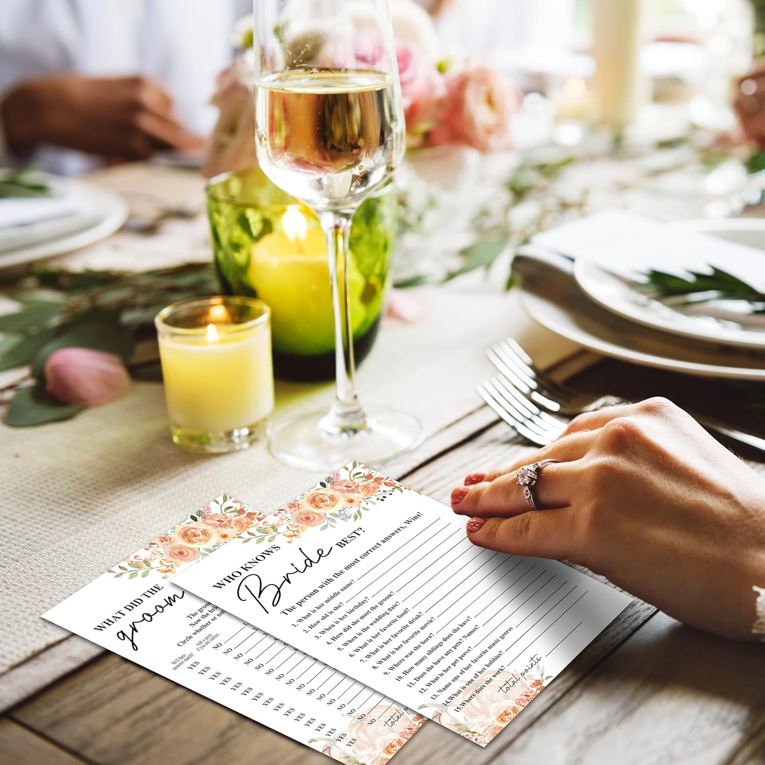 Fall Floral Bridal Shower Games - Who Knows Bride Best, What Did The Groom Say, Bridal Bingo, Word Scramble - 50 Pcs Engagement Party Favors, Autumn Wedding Game Card For Reception -02