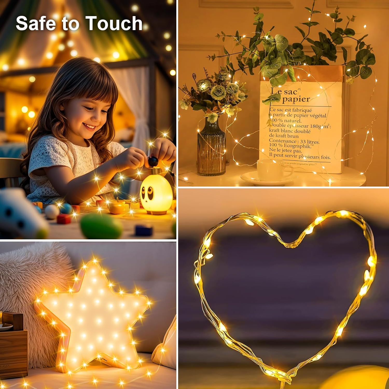 50Led Fairy Lights Usb & Battery Powered 2Pack, 16Ft Warm White Mini String Light With 8 Modes & Timer, Cuttable Copper