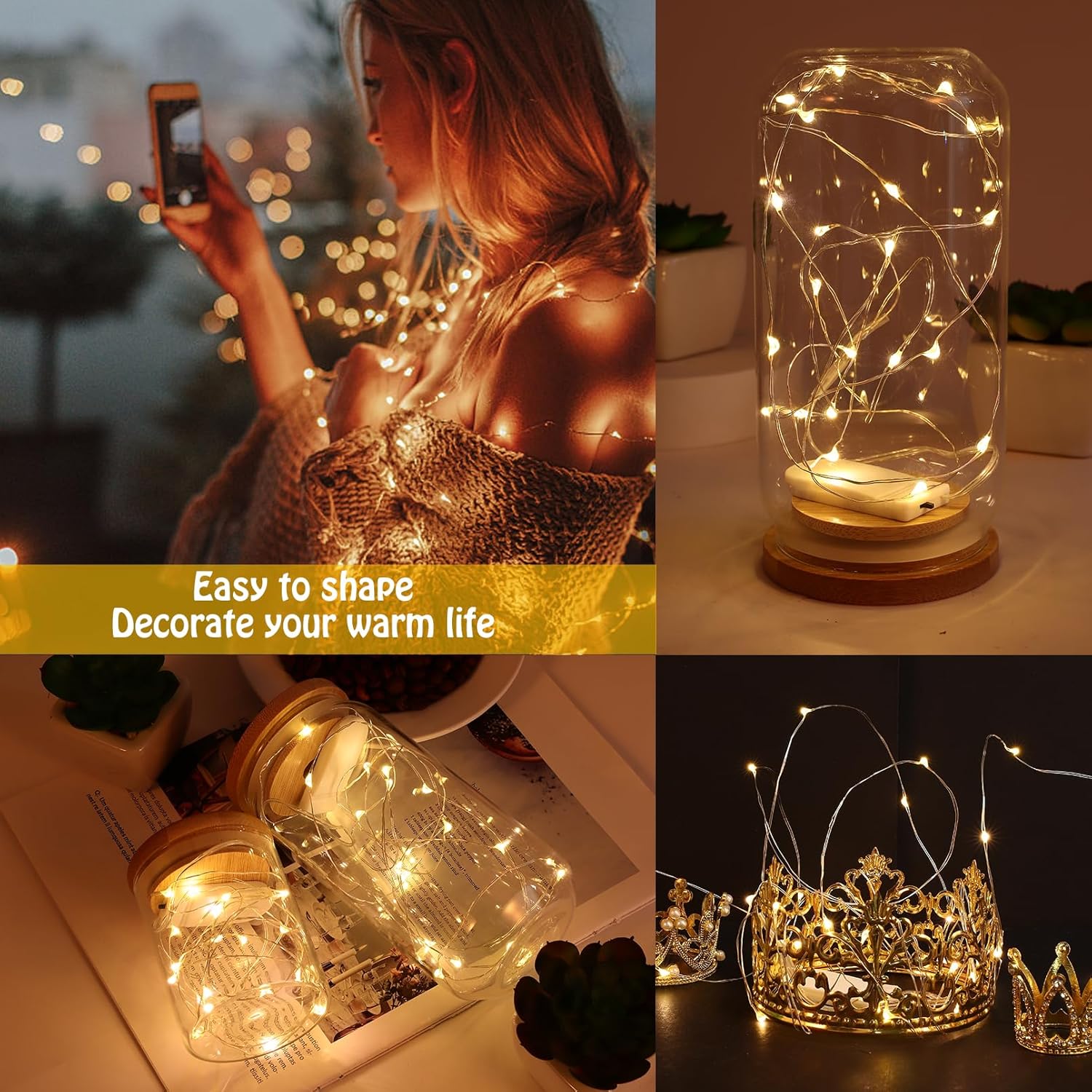 24Pack Fairy Lights,Battery Operated String Light,6.6Ft 20 Led Mason Jar Lights,Waterproof Silver Wire Firefly Light,Min