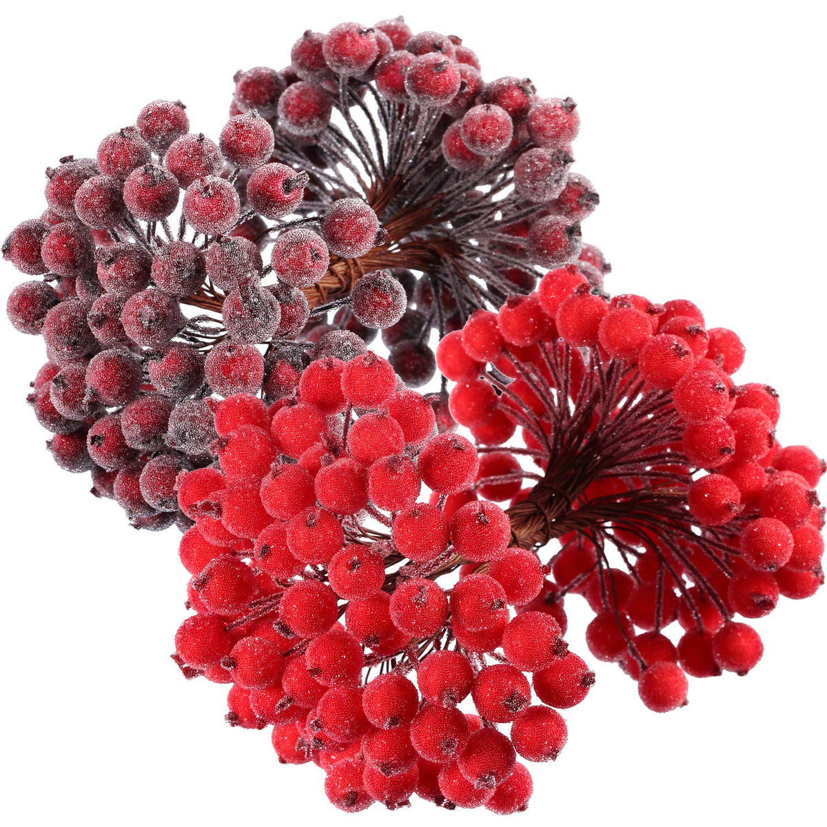 Squaredo 100 Stems Artificial Frosted Holly Berries 12Mm Christmas Flower Decoration
