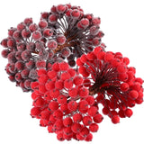 Squaredo 100 Stems Artificial Frosted Holly Berries 12Mm Christmas Flower Decoration