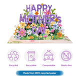 Frndly 3D Happy Mothers Day Pop Up Card, Handcrafted - 100% Recycled And Eco-Friendly, 8" X 6" Cover - With Note Tag