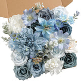 Blue Artificial Flowers Combo Set Fake Flower Leaf Box With Stemst For Diy Wedding Bridal Bouquet, Centerpieces, Home Decor, Floral Arrangement Decor(Blue)