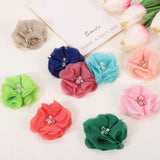 2 Inch Chiffon Flowers, 30 Pcs Rhinestone Pearl Sewing Fabric Flowers Artificial Appliques Embellishments For Clothing Wedding Diy Craft Headbands Decor, Watermelon Red