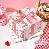 Berry 3Rd Birthday Wrapping Paper Roll - Mini Roll - 17 Inch X 16.5 Feet - Happy 3Rd Birthday Pink Bow And Strawberry Wrapping Paper For Girls Kids, Baby Shower