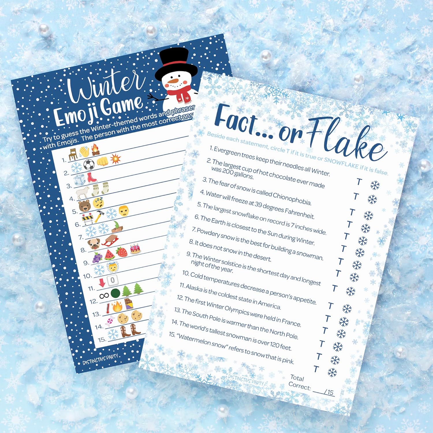 Winter Holiday Party Games Emoji Picture Guessing And Fact Or Flake Winter Trivia 2 Game Bundle For Kids - 25 Dual Sided Cards