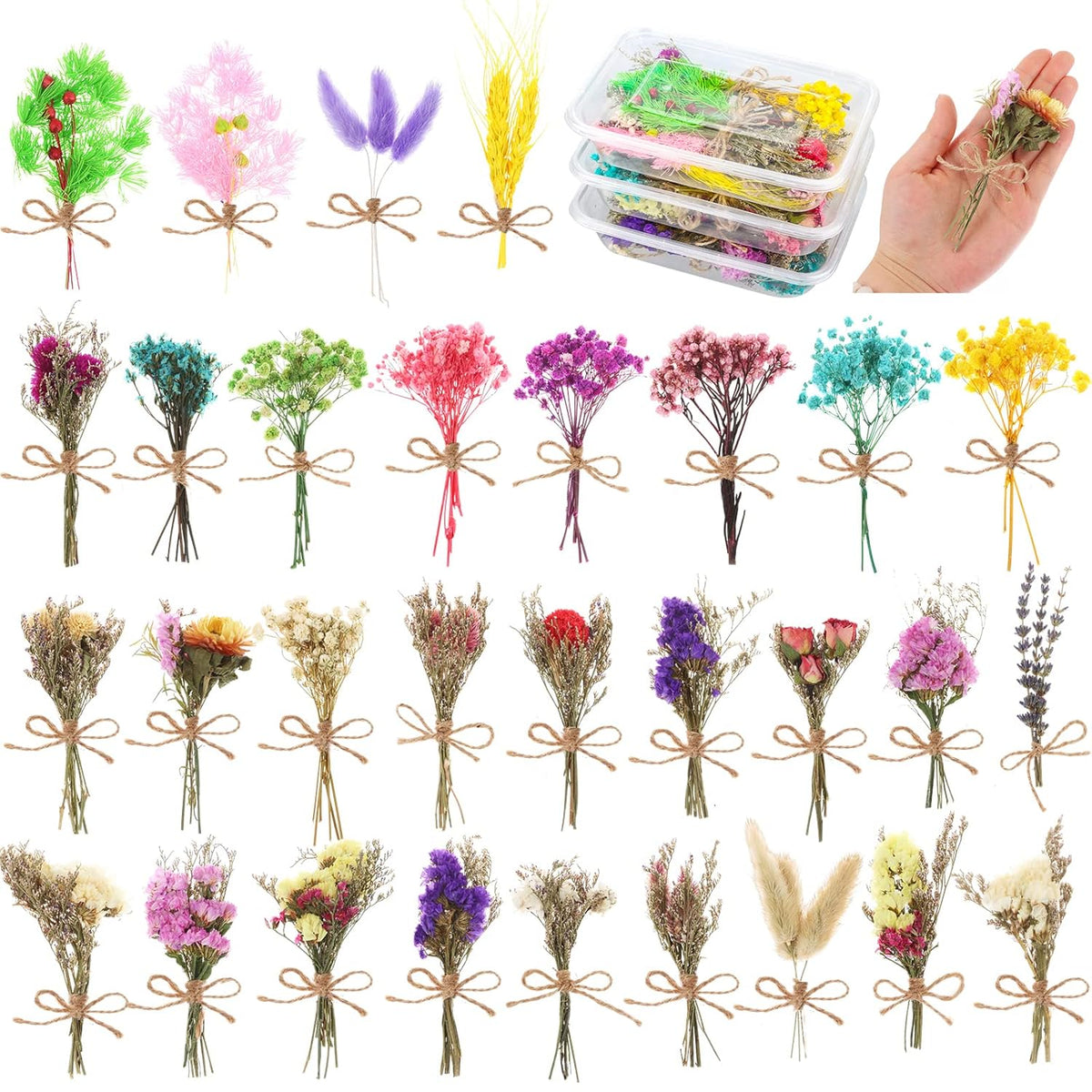 30 Pcs Mini Don'T Forget Me Flower Bouquets Purple Natural Dried Flowers Bouquet Dry Flower&Leaves Lavender Dried Embossing Flower Bundles Plant Stem Bunch For Diy Craft,Photo Props,Wedding Decoration