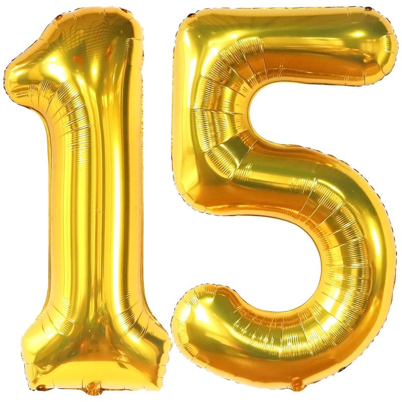 , Big Gold 15 Balloons Number - 40 Inch | Number 15 Balloons, 15Th Bir