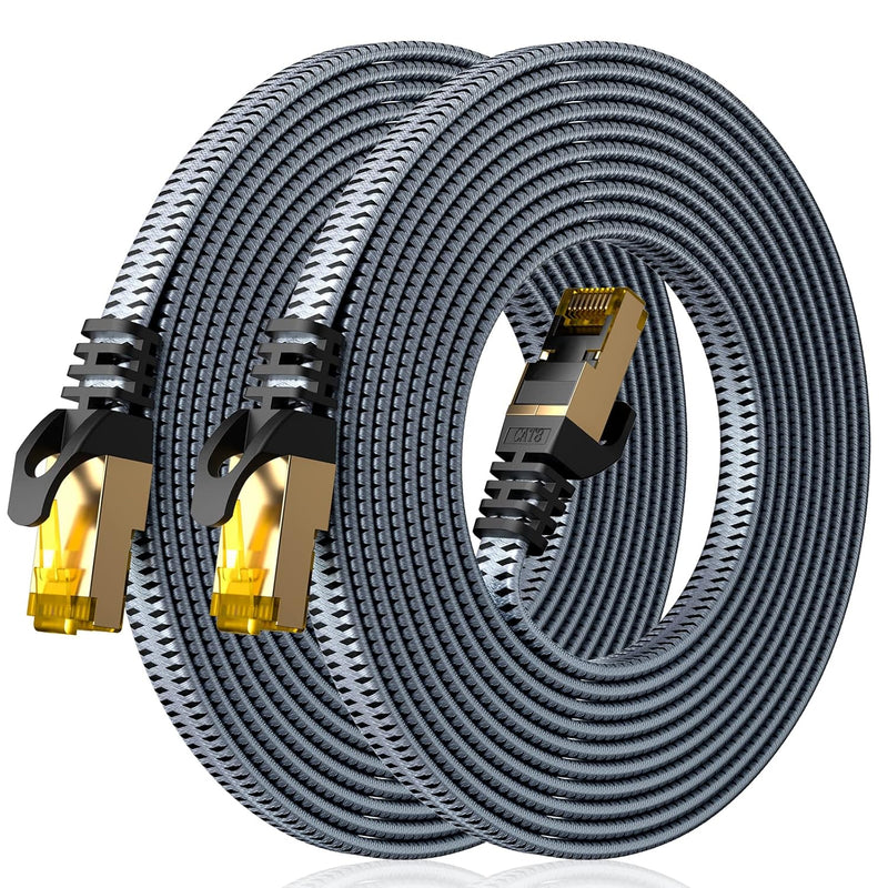 Cat 8 Ethernet Cable 15 Ft 2 Pack, Nylon Braided High Speed Cat8 Network Lan P