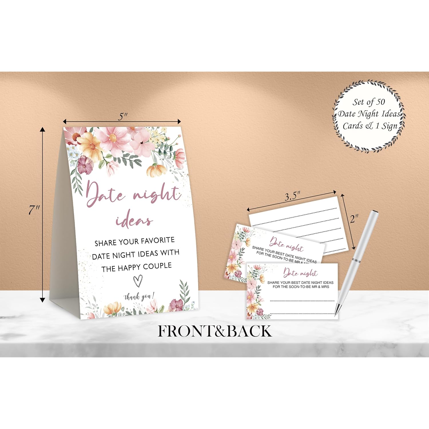Boho Bridal Shower Decorations,Date Night Games,Date Night Ideas,Wedding Shower Game,Rustic Bridal Shower Decorations,Popular Bridal Shower Game,Set Including 1 Sign And 50 Date Night Ideas Cards-06