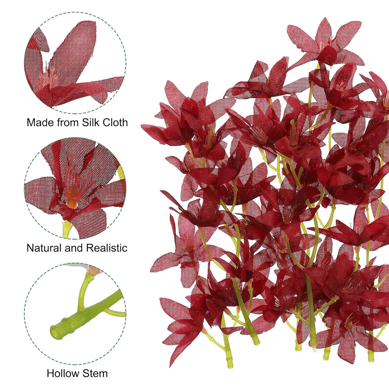 7 Inch Artificial Orchid Flower, 24 Pcs Floating Candles Simulation Flower Cylinder Vase Fillers For Home Wedding Decoration, Burgundy