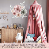Large Paper Flowers Decorations For Wall, Wedding, Bridal Party, Baby Shower, Nursery Decor, Girls Room, Artificial Flower Backdrop - 10Pc Rose 3D Wall Decor (Pink, Gray, Ivory)