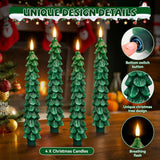 4 Pack Flameless Christmas Tree Candles With Remote, 9.8” Led Battery Operated Taper Candles, Green 3D Flickering Candlesticks For Holiday Home Decoration (Green)
