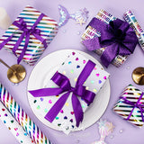 Birthday Wrapping Paper Iridescent Gift Wrap Mini Roll, 3 Rolls Happy Birthday Heart Stripes Printed For Girls Kids - 17 Inch X 120 Inch(10Feet) Per Roll