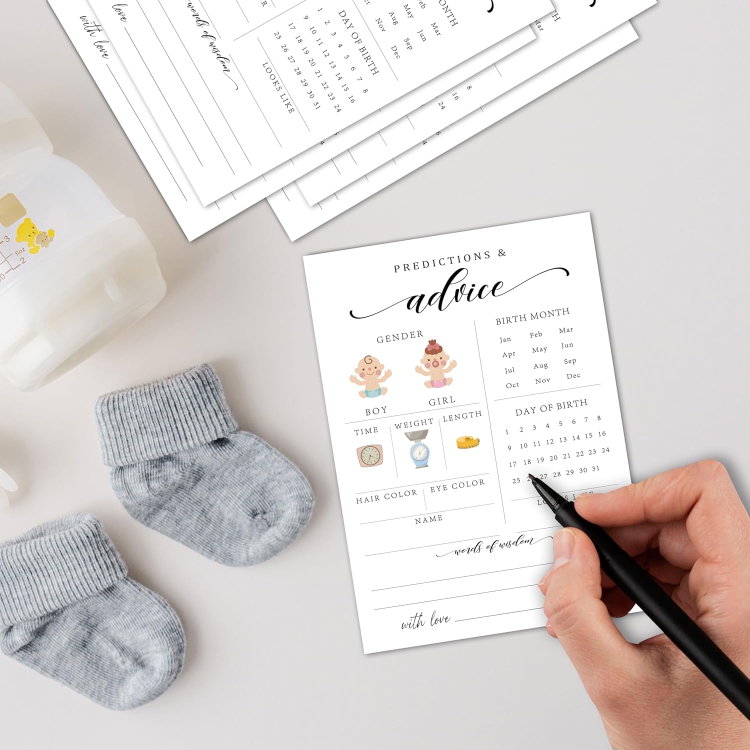 Baby Predictions And Advice Cards, 5" X 7" Minimalism Baby Shower Predictions Cards, Baby Shower Party Games & Activities Favors For Newparents - I01