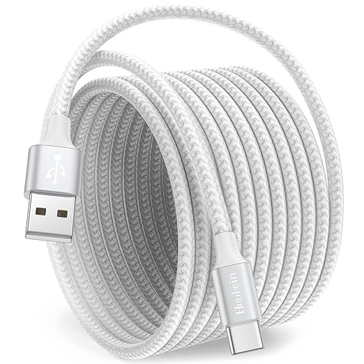 USB A to USB C Cable 10FT Braided Fast Charging Cord for iPhone 17 16 15 Samsung Galaxy S21 Note 10 White