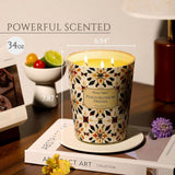 Homelights Scented Candles | Large Jar 34 Oz Natural Soy Candle | 130 Hrs Long-Lasting With 3 Wicks | Bohemian Natural For Home Decor | Gifts For Mom & Women, Peach Blossom Freesia