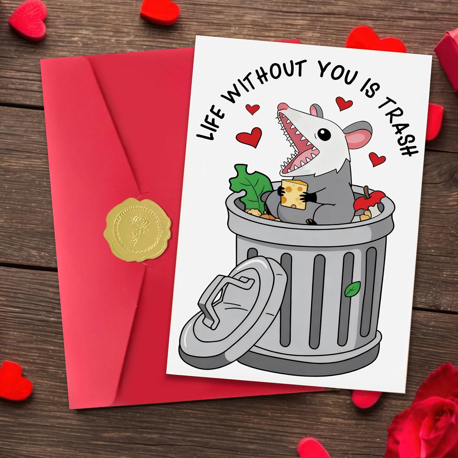 Funny Valentines Day Card,Valentines Day Cards Gifts For Him Her,Valentines Day Card For Husband Wife Boyfriend Girlfriend Fiance Fiancee Men Women With Cute Possum Trash Can Design