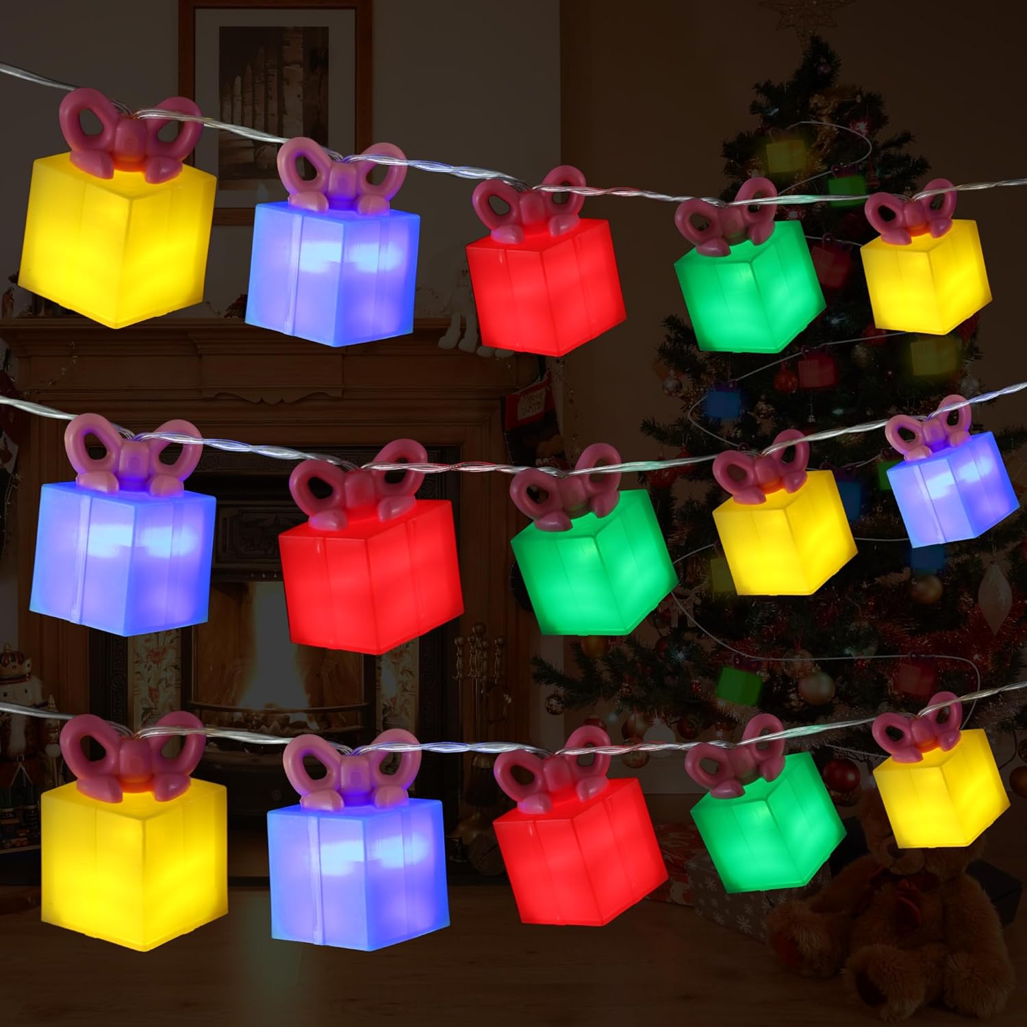 Christmas Lights, 10 Ft 20 Leds Multi Colored Gift Boxes String Lights Battery Operated 2 Modes Xmas Tree Lights For Ind