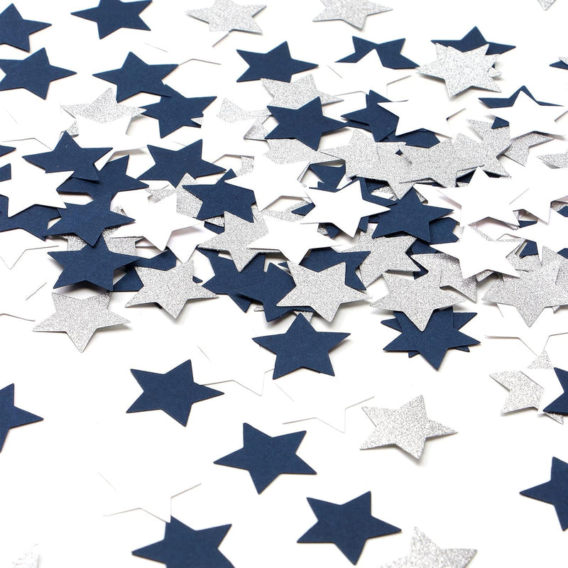 300Pcs Navy Blue White Silver Paper Confetti,Glitter Twinkle Little St