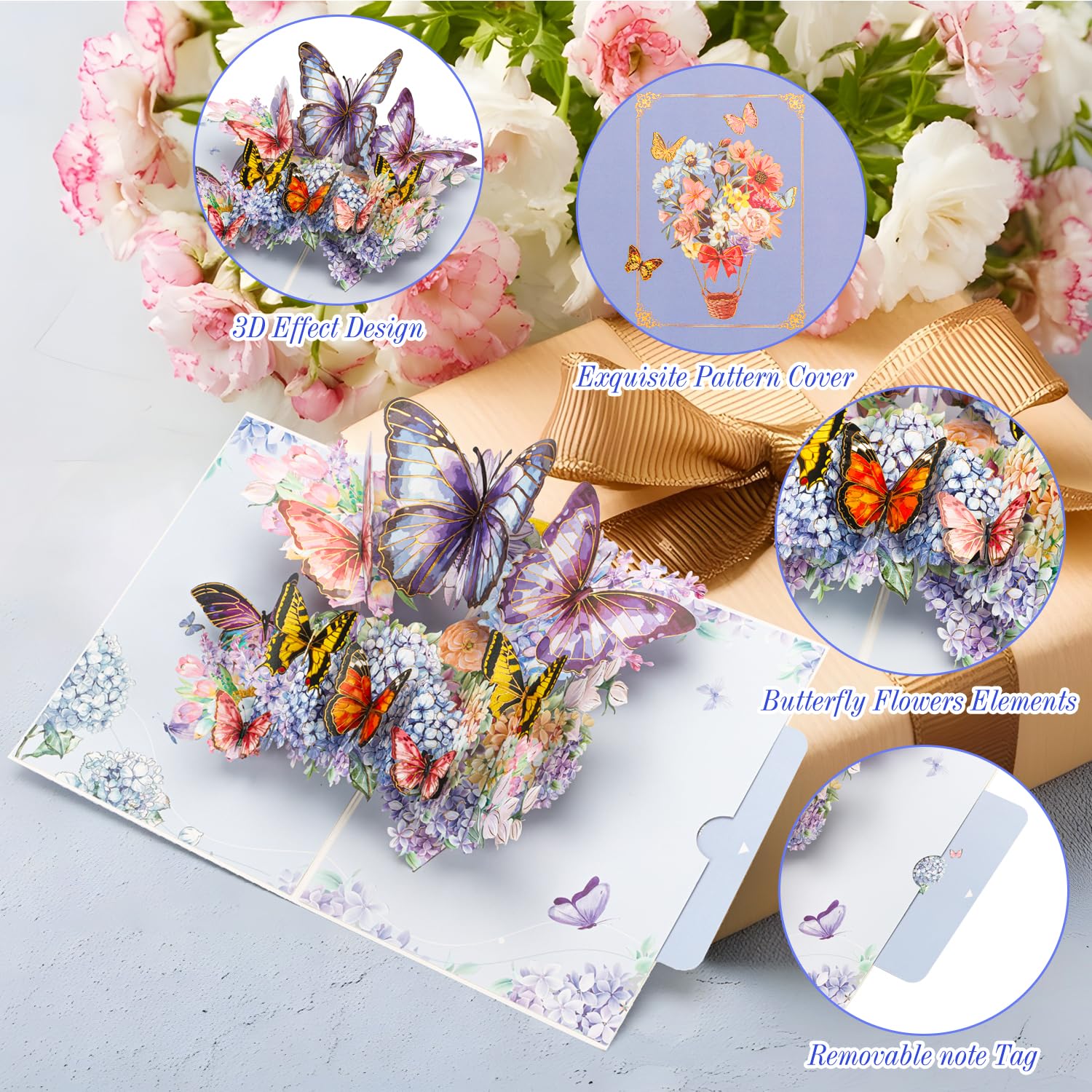 Pop Up Birthday Card, Handmade 3D Butterfly Mothers Day Card, Thank You Greeting Card Gifts For Women Mother Wife Girls Daughter