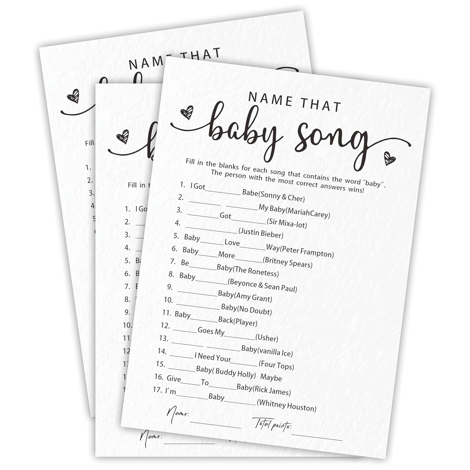 Baby Shower Games For Boy Or Girl, Name That Baby Song, Funny Baby Shower Game Cards, Gender Neutral, Baby Shower Party Supplies & Decorations, 30 Game Cards & 1 Answer Card -A11