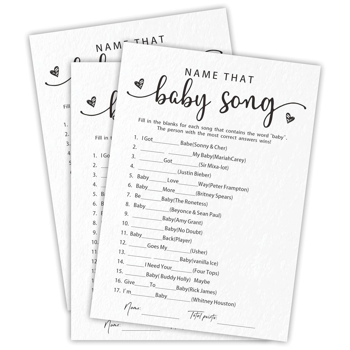 Baby Shower Games For Boy Or Girl, Name That Baby Song, Funny Baby Shower Game Cards, Gender Neutral, Baby Shower Party Supplies & Decorations, 30 Game Cards & 1 Answer Card -A11