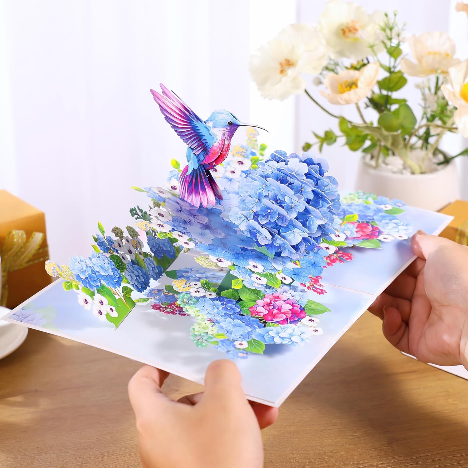 Pop Up Birthday Card For Women, 3D Hummingbird & Hydrangeas, Mother'S Day Popup Card For Women, Mom, Wife, Daughter, Her, Sister, Grandma, Ideal Gift For Valentines, Thank You, Mothers Day , Get Well