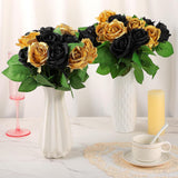 36 Pcs Black And Gold Flowers Centerpieces Silk Black And Gold Roses Bouquet Bridal Artificial Roses Bulk Fake Rose Long Stem Realistic Flowers For Wedding Bouquet Arrangement Centerpiece Party Decor