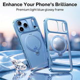 Glossy Glacier Blue iPhone 18 Pro Case with 360 Spin Magnetic Stand
