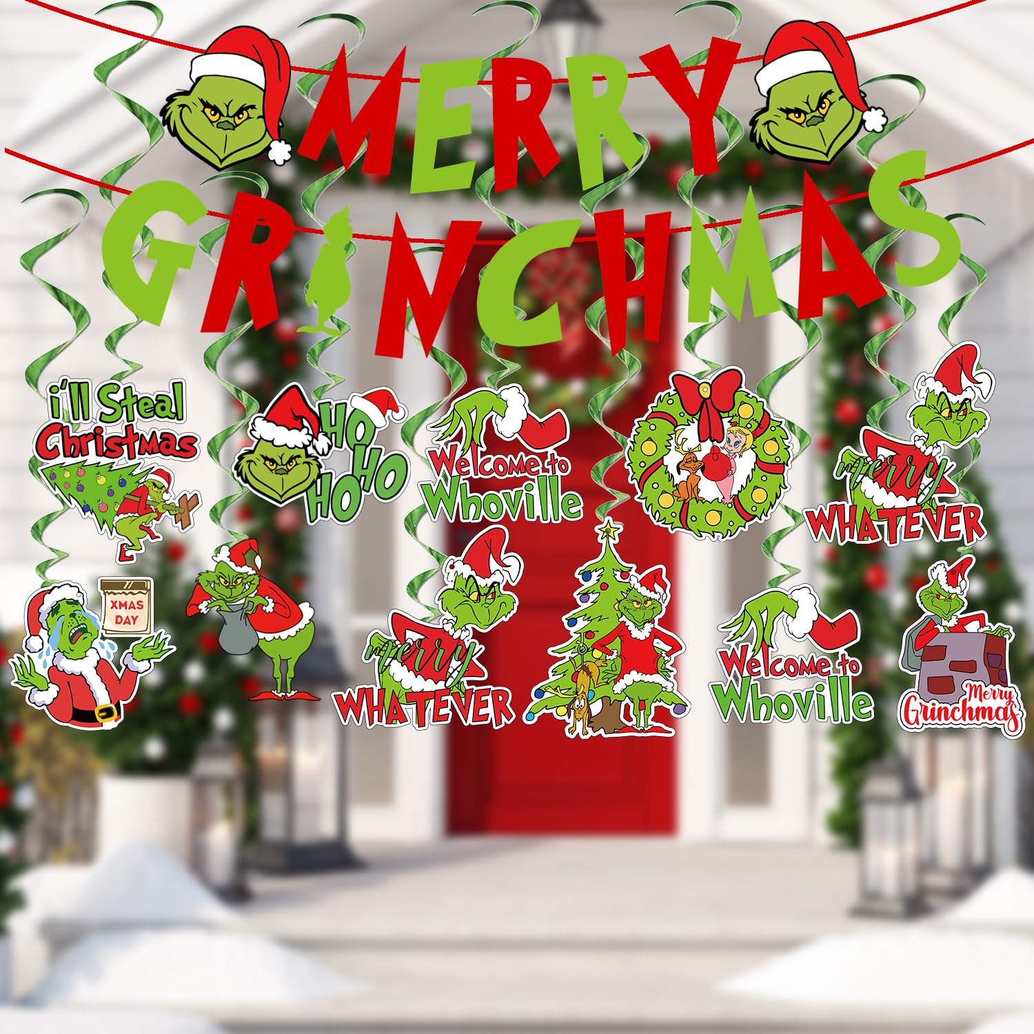 Christmas Party Decorations - 38Pcs Red Green Hanging Swirls Foil Swirl Ceiling Hanging Decorations Merry Christmas Banner For Xmas Holiday Baby Shower Birthday Supplies