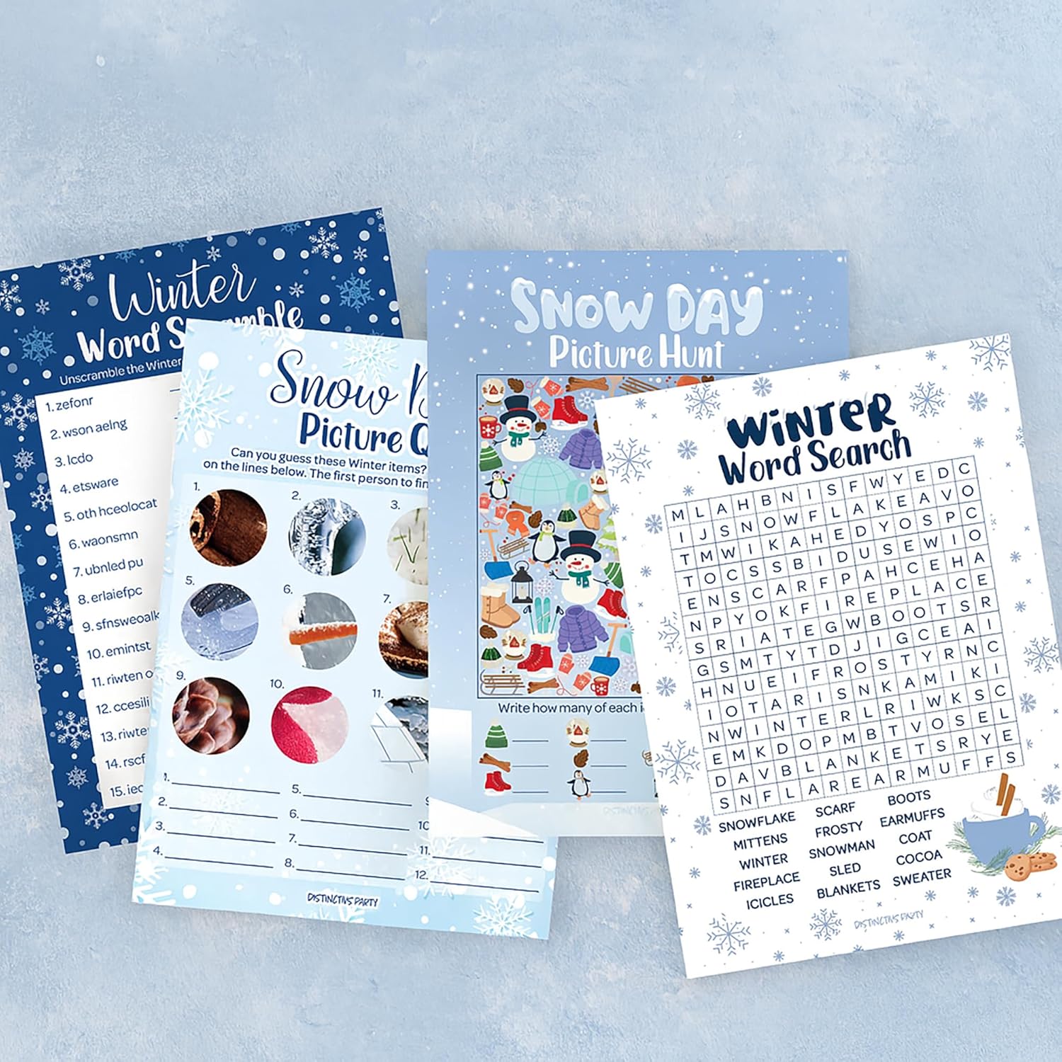 Winter Party Games - Word Search, Picture Hunt, Word Scramble, Picture Quiz - 4 Game Bundle, Winter Wonderland Party