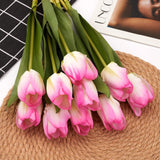 20Pcs Artificial Tulips Real Touch Faux Flower Moisturizing Tulips For Photography Ornaments Home Garden Wedding Party Decor Fake Flowers (Pink Green)