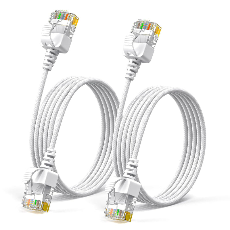 2Pack Nylon Braided Cat6A Ethernet Cable-White,Ultra Slim Cat6 Ethernet Patch