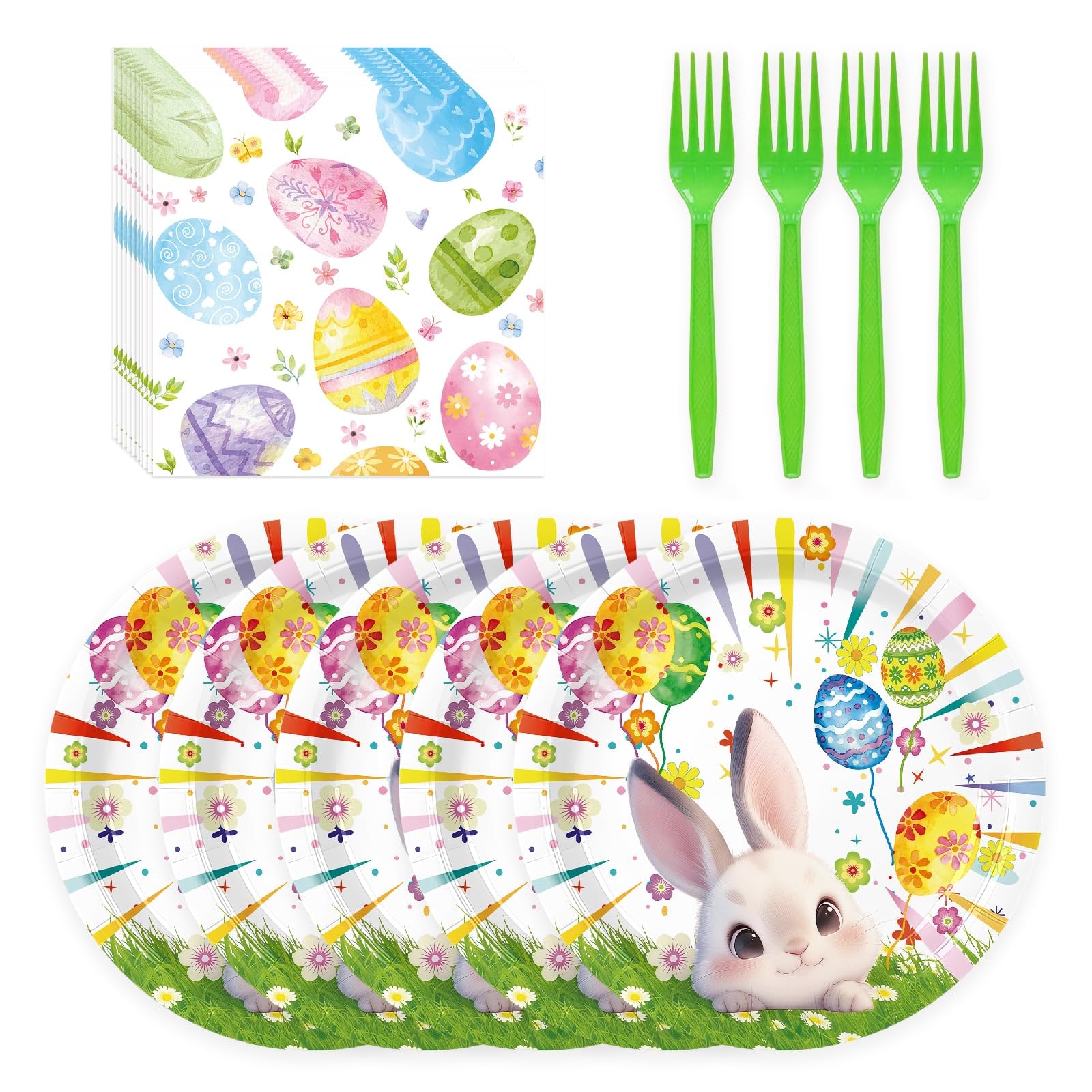72Pcs Easter Paper Plates abd Napkins Set Disposable Bunny Dessert Plates