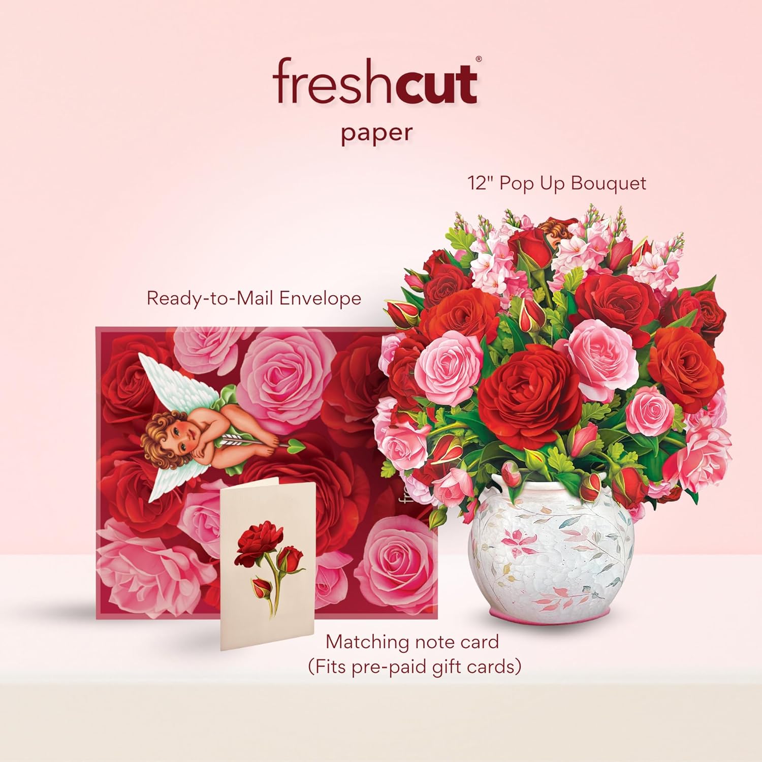 Blooming Roses Pop-Up Card, 12” Life-Size Paper Flower Bouquet, Valentine’S Day & Anniversary Card, 3D Greeting Card With Blank Note & Envelope