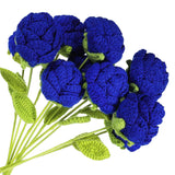Crochet Flowers Handmade Knitting Rose Artificial Woven Small Potted With Stems For Valentine'S Gifts Home Wedding Party Office Table Decor, Navy Blue Count 10
