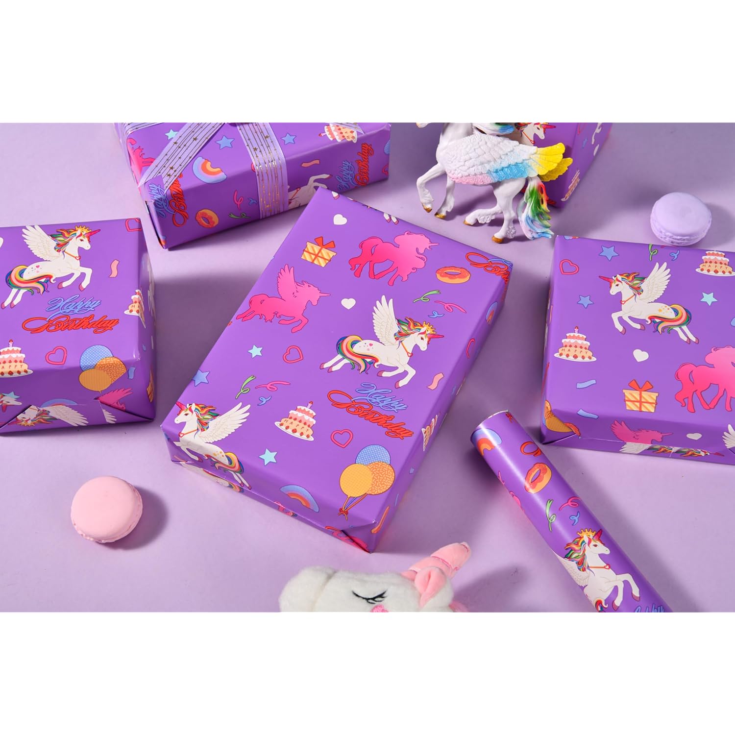 Unicorn Birthday Wrapping Paper Roll - 17" X 16.4 Ft - Purple Magical Horse Gift Wrap For Girls Birthday Party(Unicorn)