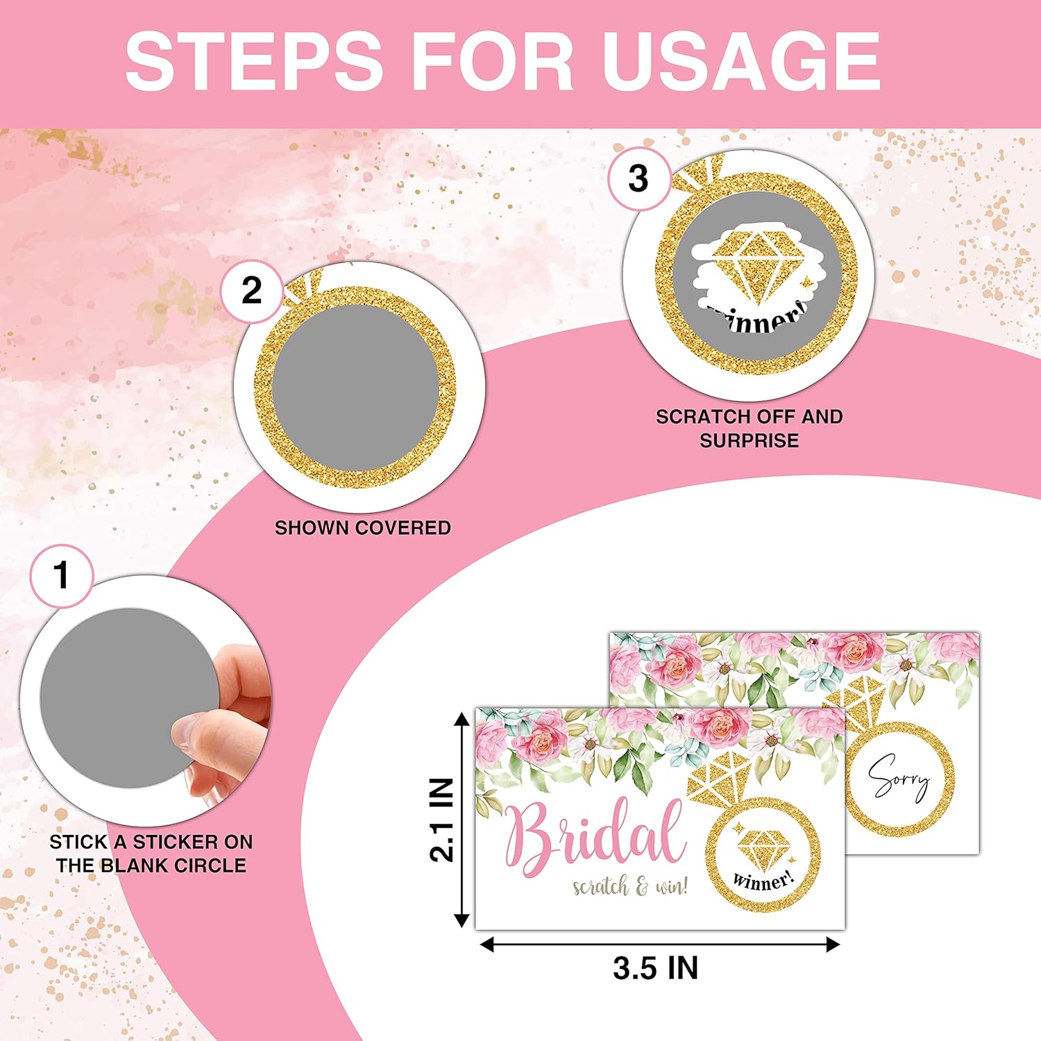 Bridal Shower Scratch Off Game Cards - Glitter Diamond Ring - Floral Greenery Wedding Shower Ideas - Bride Shower Party Activities & Supplies - Bachelorette/ Engagement Party Decorations - 50 Pack(09)