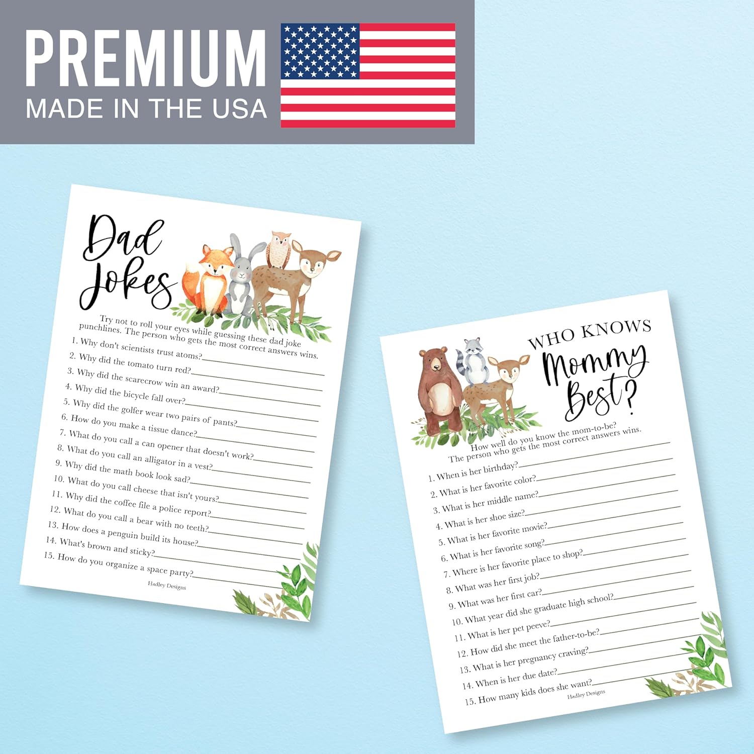 20 Woodland Baby Shower Games Gender Neutral-Hilarious Baby Shower Games For Girl, Baby Shower Games Boy, Who Knows Mommy Best Baby Shower Game Card, For Baby Shower Games Dad Jokes